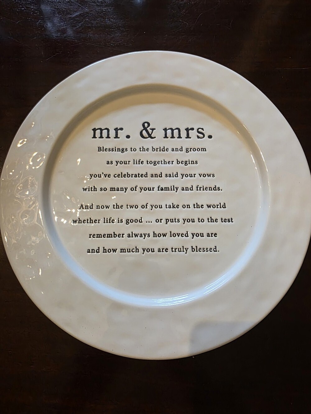 Mud Pie mr. & mrs. Decorative Wedding Blessing Plate - White